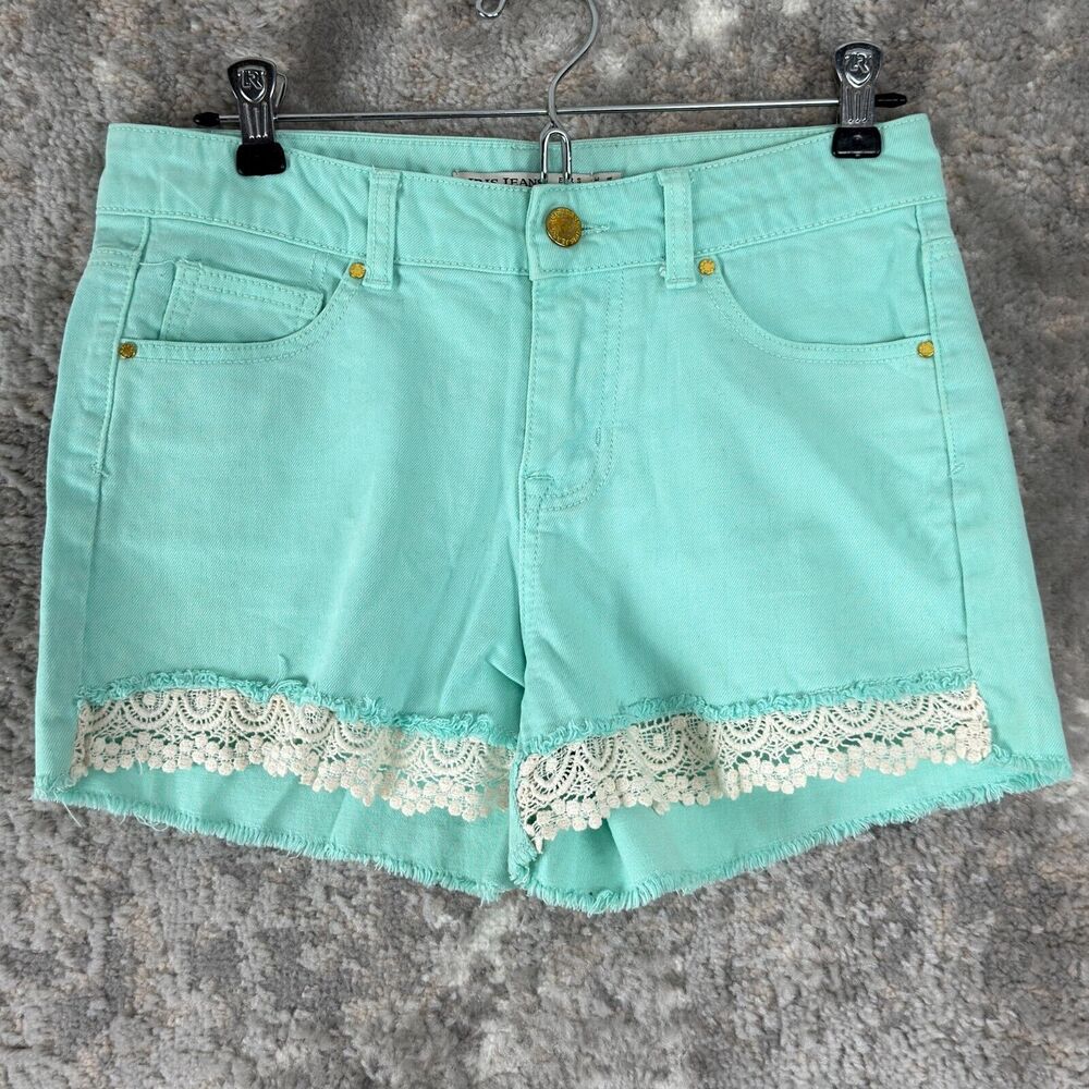Iris Jeans Sz S (28) Mint Green Crochet Lace Trim Shorts Festival Cottage‎ Fairy